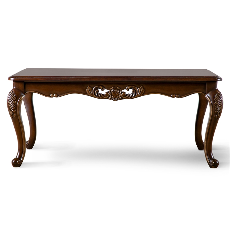 Bowery Hill Wood Coffee Table with Cabriole Legs in Cherry Finish