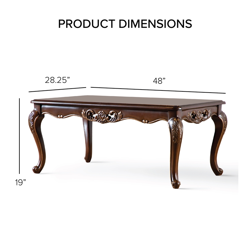 Bowery Hill Wood Coffee Table with Cabriole Legs in Cherry Finish