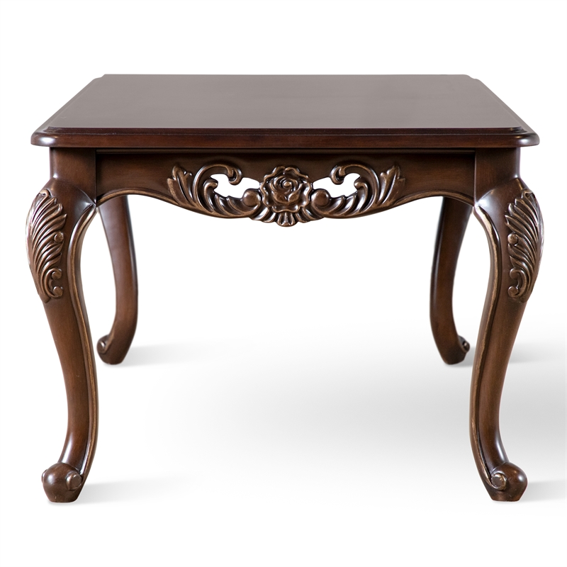 Bowery Hill Wood Coffee Table with Cabriole Legs in Cherry Finish