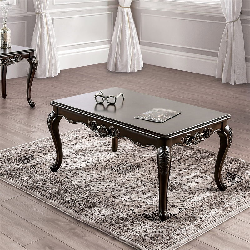 Bowery Hill Wood Coffee Table with Cabriole Legs in Cherry Finish