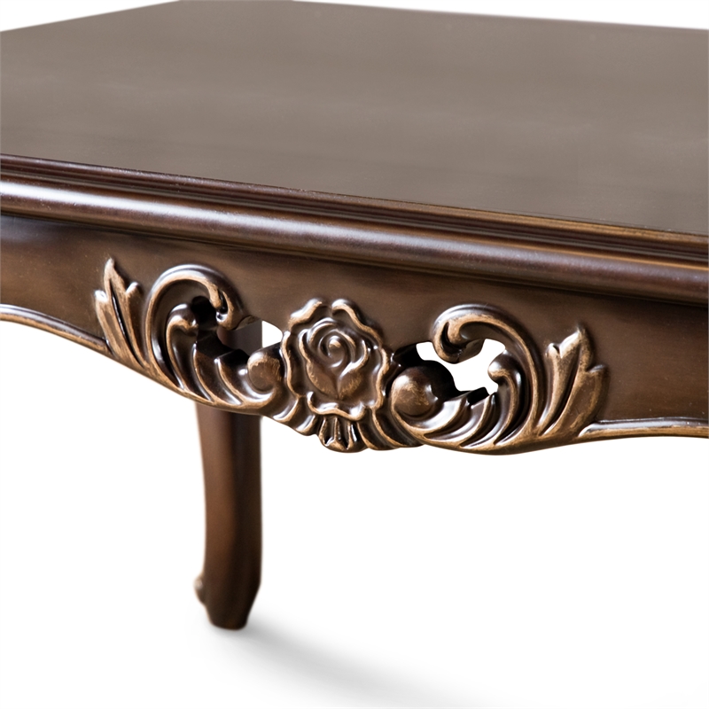 Bowery Hill Wood Coffee Table with Cabriole Legs in Cherry Finish