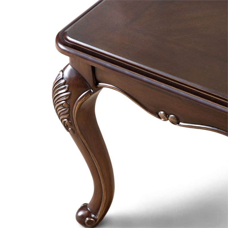 Bowery Hill Wood Coffee Table with Cabriole Legs in Cherry Finish