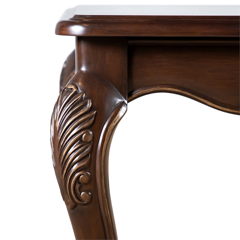 Bowery Hill Wood Coffee Table with Cabriole Legs in Cherry Finish