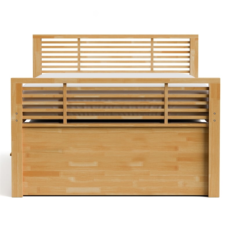 Bowery Hill Wood Full Captain Bed with Trundle and USB Port in Light Oak