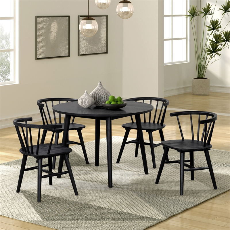 Bowery Hill Wood 5-Piece Round Dining Table Set in Black