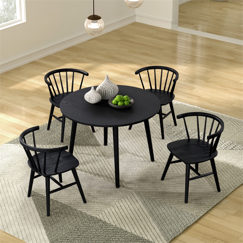 Bowery Hill Wood 5-Piece Round Dining Table Set in Black