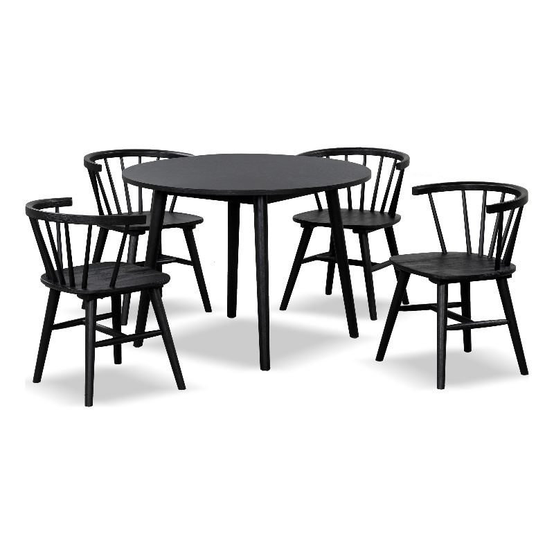 Bowery Hill Wood 5-Piece Round Dining Table Set in Black