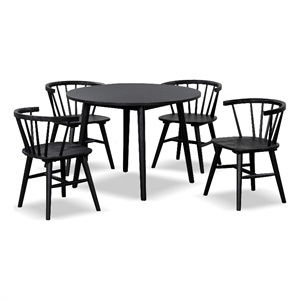 Bowery Hill Wood 5-Piece Round Dining Table Set in Black