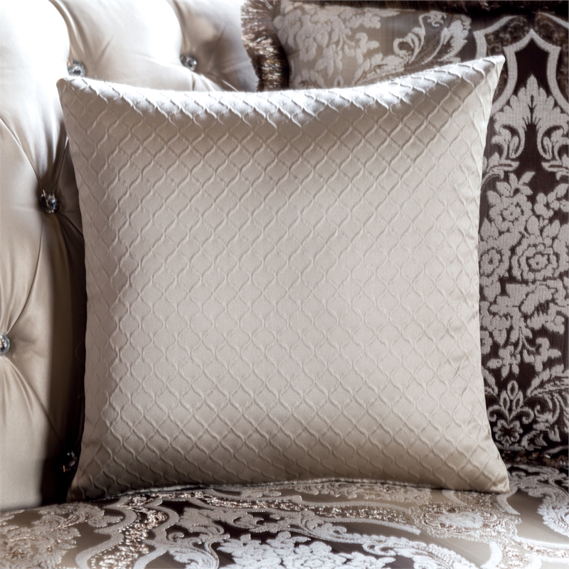 Bowery Hill Beige Tufted Fabric Sofa in Dark Cherry Finish