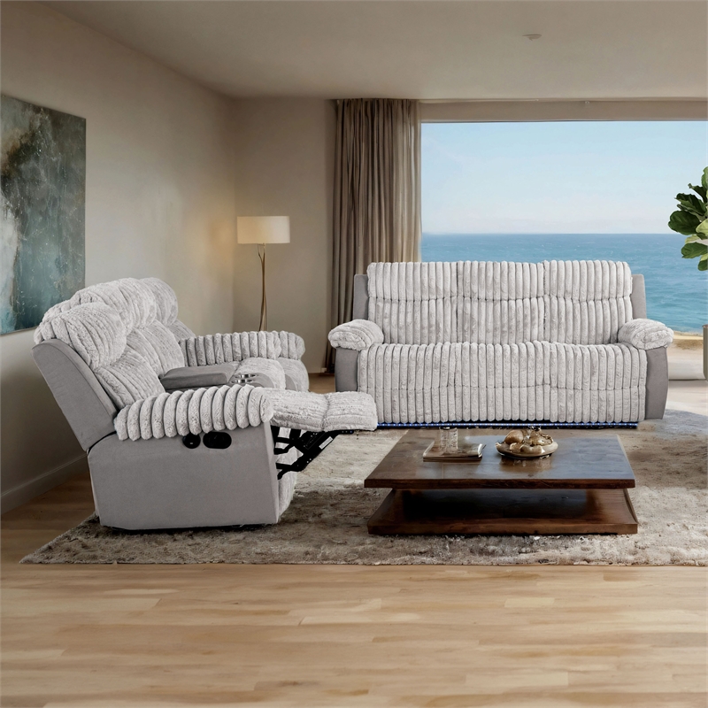Bowery Hill Fabric 2-Piece Manual Reclining Sofa and Loveseat Set in Gray