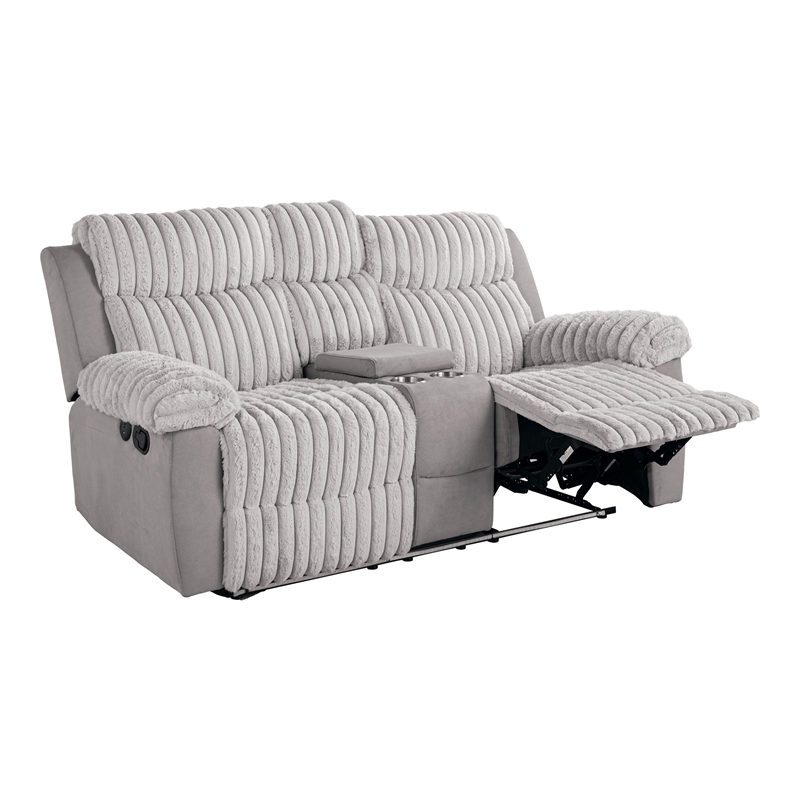 Bowery Hill Fabric 2-Piece Manual Reclining Sofa and Loveseat Set in Gray