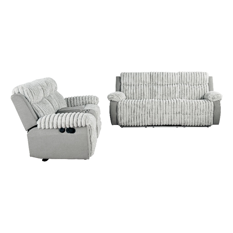 Bowery Hill Fabric 2-Piece Manual Reclining Sofa and Loveseat Set in Gray