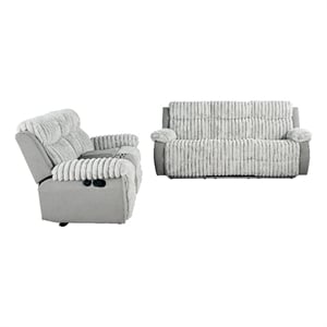Bowery Hill Fabric 2-Piece Manual Reclining Sofa and Loveseat Set in Gray