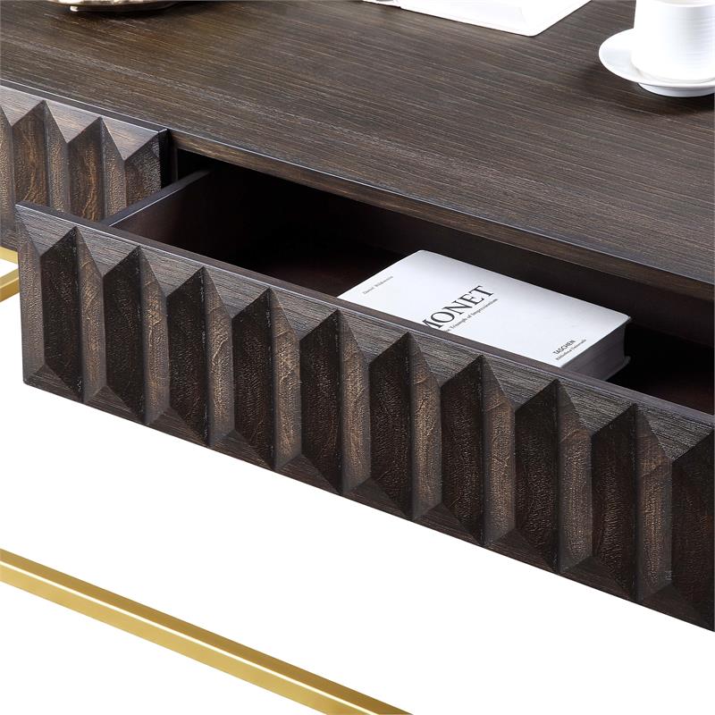 Bowery Hill 2-Piece Metal Coffee Table Set Walnut Finish Contemporary Style