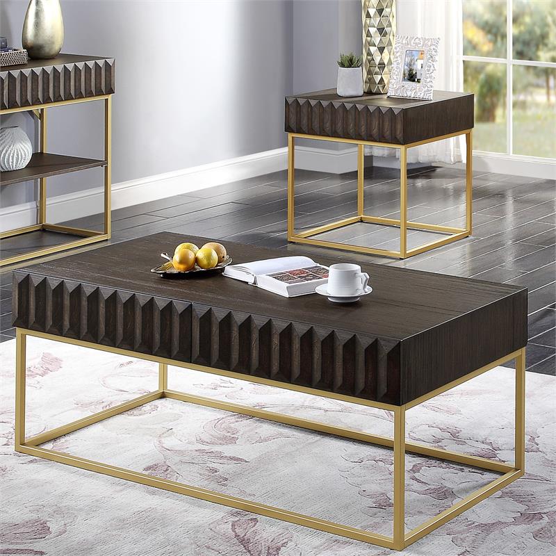 Bowery Hill 2-Piece Metal Coffee Table Set Walnut Finish Contemporary Style