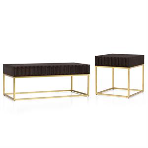Bowery Hill 2-Piece Metal Coffee Table Set Walnut Finish Contemporary Style