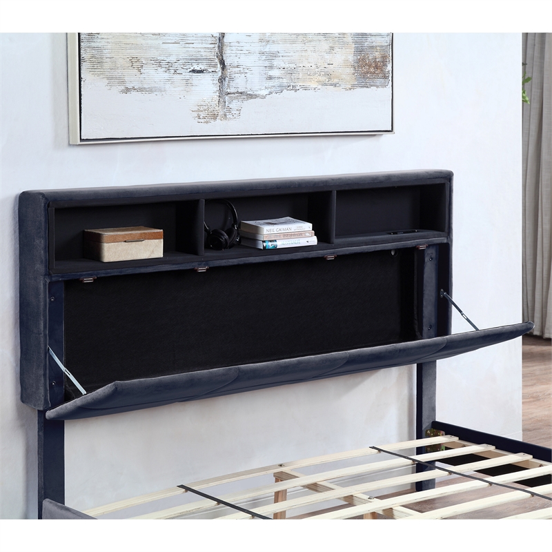 Bowery Hill Contemporary Fabric Storage Full Bed with USB in Gray