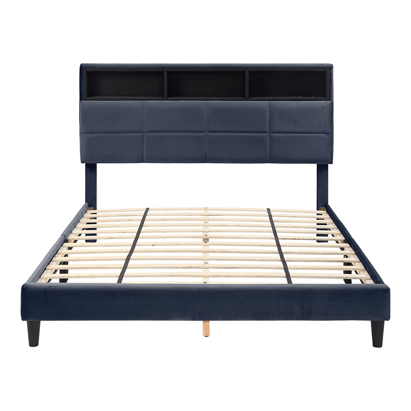 Bowery Hill Contemporary Fabric Storage Full Bed with USB in Gray