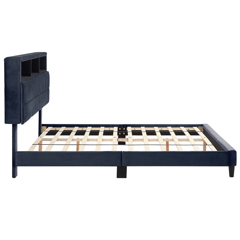 Bowery Hill Contemporary Fabric Storage Full Bed with USB in Gray