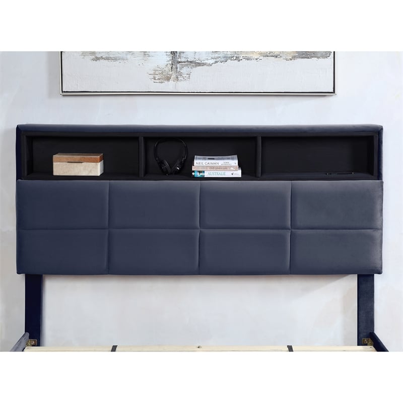 Bowery Hill Contemporary Fabric Storage Full Bed with USB in Gray