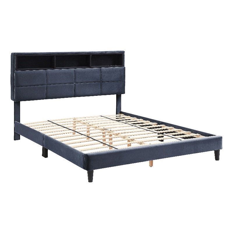Bowery Hill Contemporary Fabric Storage Full Bed with USB in Gray