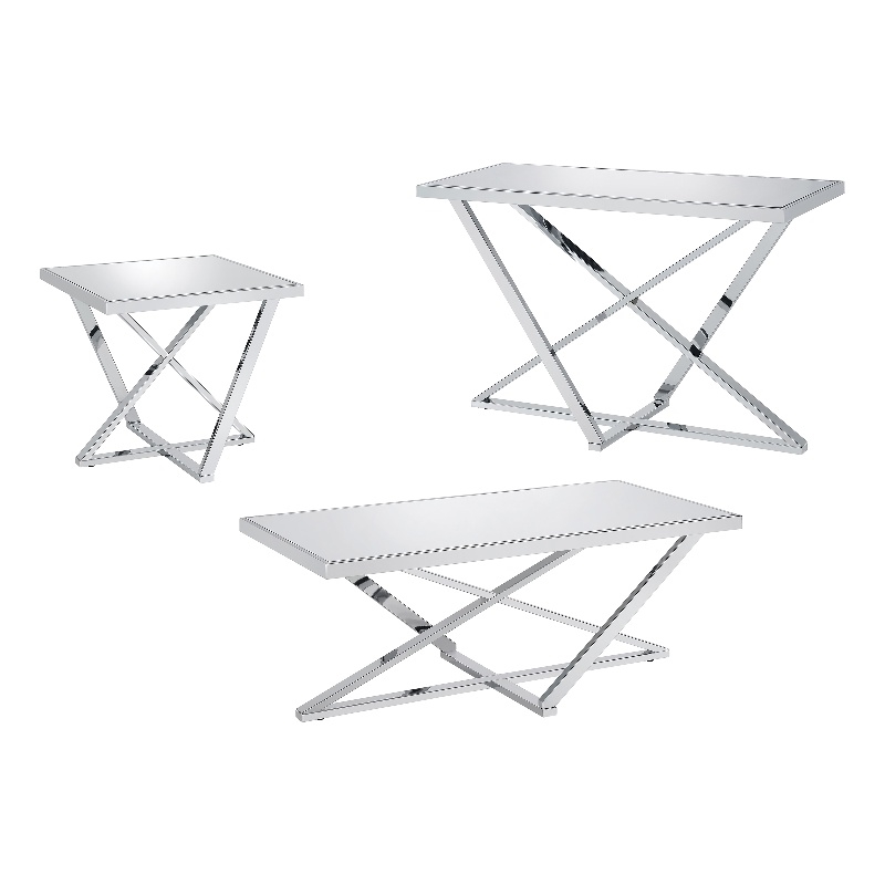 Bowery Hill Metal 3-Piece Coffee Table Set in Chrome