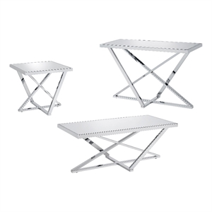 Bowery Hill Metal 3-Piece Coffee Table Set in Chrome