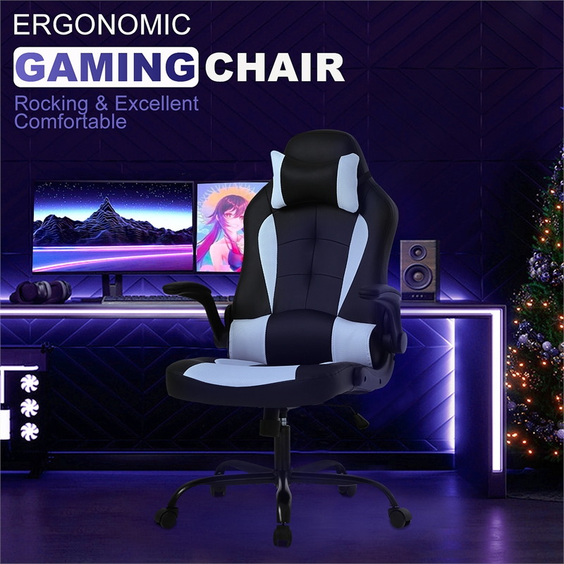 Bowery Hill Faux Leather & Metal Gaming Desk Chair in Black