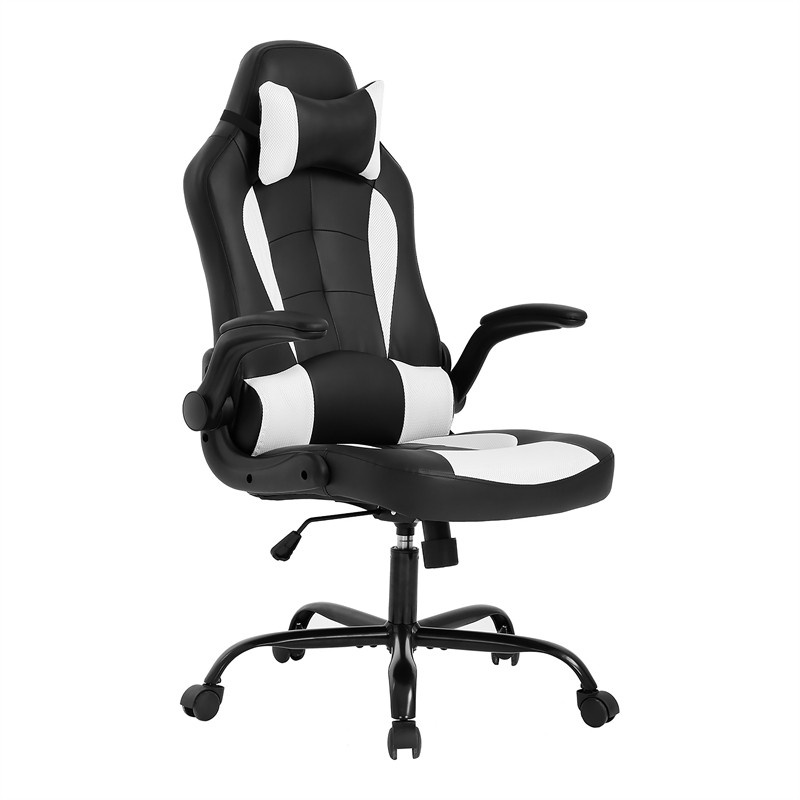 Bowery Hill Faux Leather & Metal Gaming Desk Chair in Black