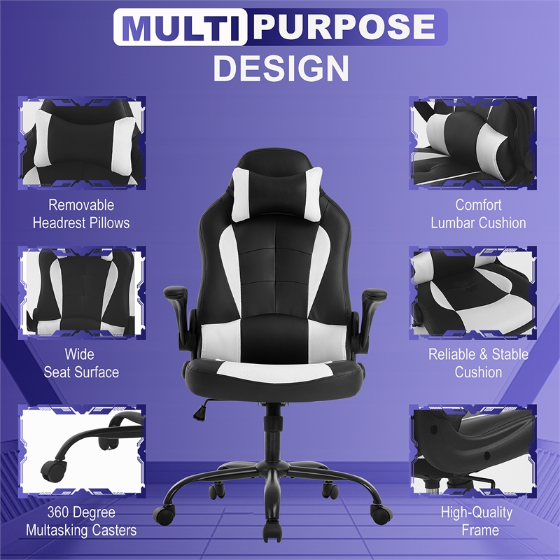 Bowery Hill Faux Leather & Metal Gaming Desk Chair in Black