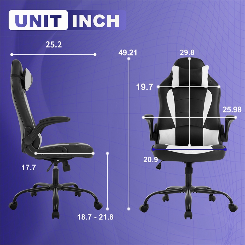 Bowery Hill Faux Leather & Metal Gaming Desk Chair in Black