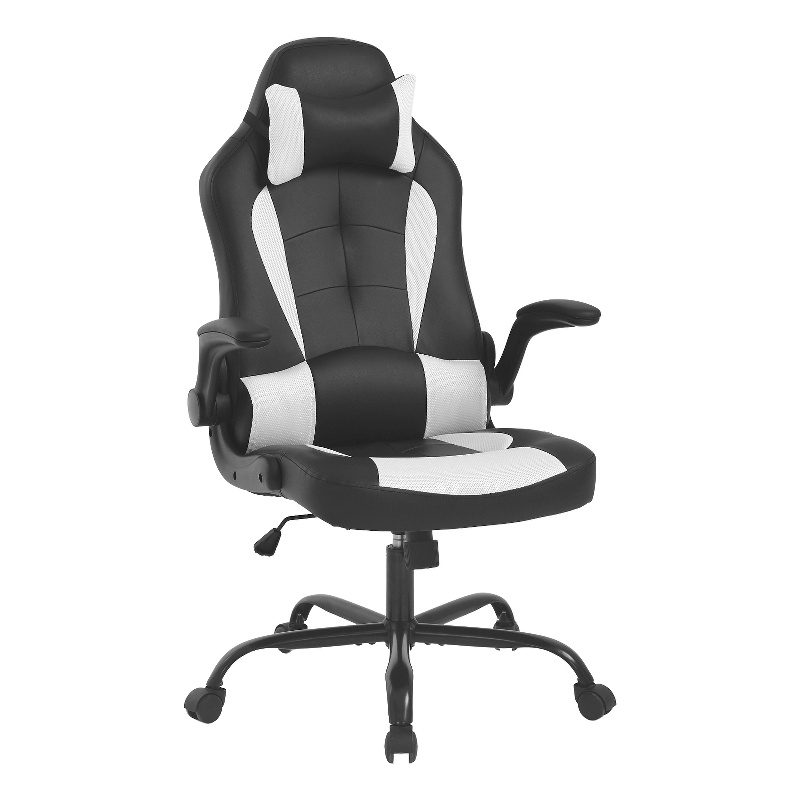 Bowery Hill Faux Leather & Metal Gaming Desk Chair in Black
