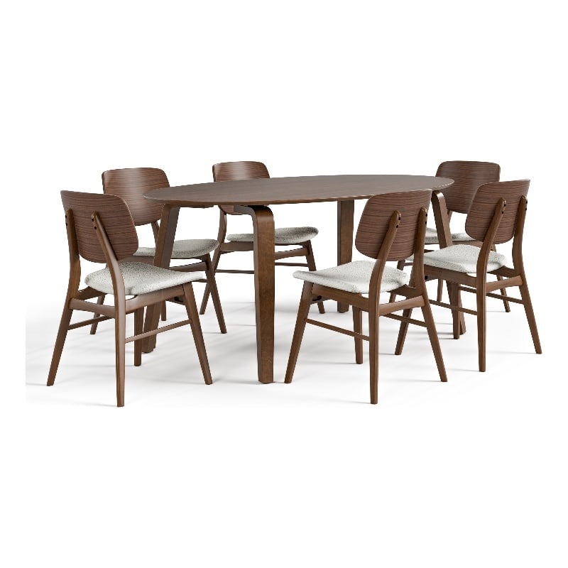 Bowery Hill 7-Piece Walnut Oval Dining Set with Upholstered Boucle Seats