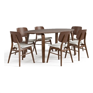 Bowery Hill 7-Piece Walnut Oval Dining Set with Upholstered Boucle Seats
