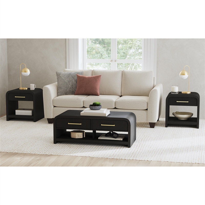 Bowery Hill End Table with USB Port in Black Wood Finish
