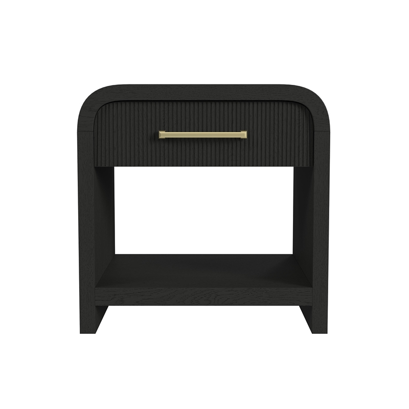 Bowery Hill End Table with USB Port in Black Wood Finish