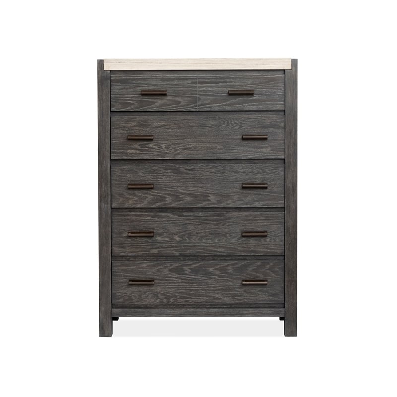 Bowery Hill Ravenwood Black 5-Drawer Bedroom Chest with Marble Top