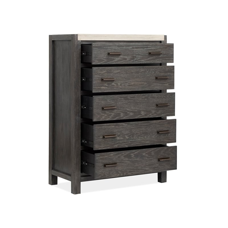 Bowery Hill Ravenwood Black 5-Drawer Bedroom Chest with Marble Top