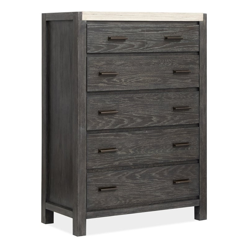 Bowery Hill Ravenwood Black 5-Drawer Bedroom Chest with Marble Top