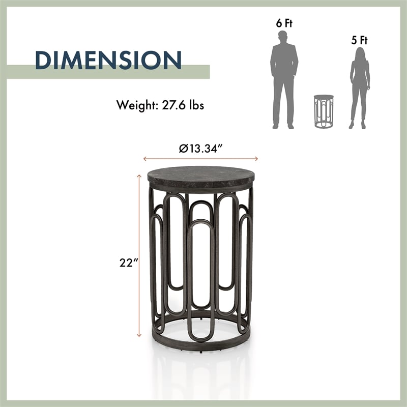 Bowery Hill Round Stone and Black Iron End Table