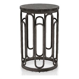Bowery Hill Round Stone and Black Iron End Table