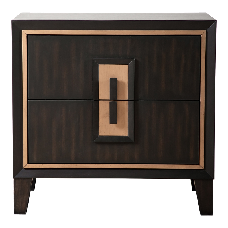 Bowery Hill 2-Drawer Solid Wood Nightstand in Espresso with Gold Trim