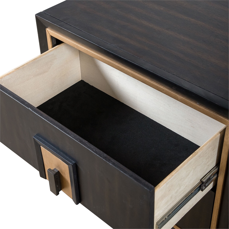 Bowery Hill 2-Drawer Solid Wood Nightstand in Espresso with Gold Trim