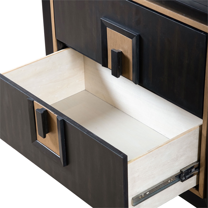 Bowery Hill 2-Drawer Solid Wood Nightstand in Espresso with Gold Trim