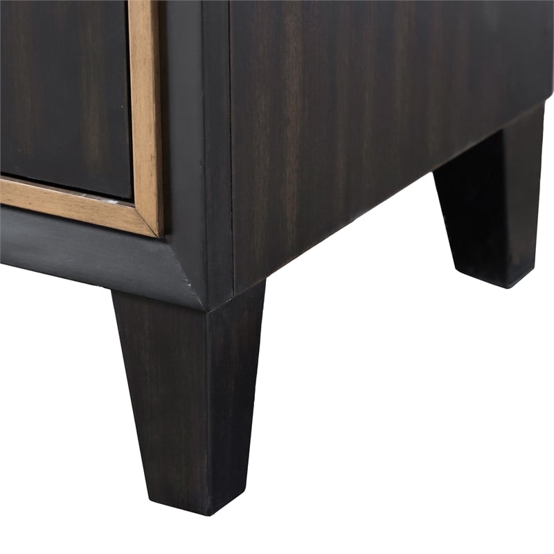 Bowery Hill 2-Drawer Solid Wood Nightstand in Espresso with Gold Trim