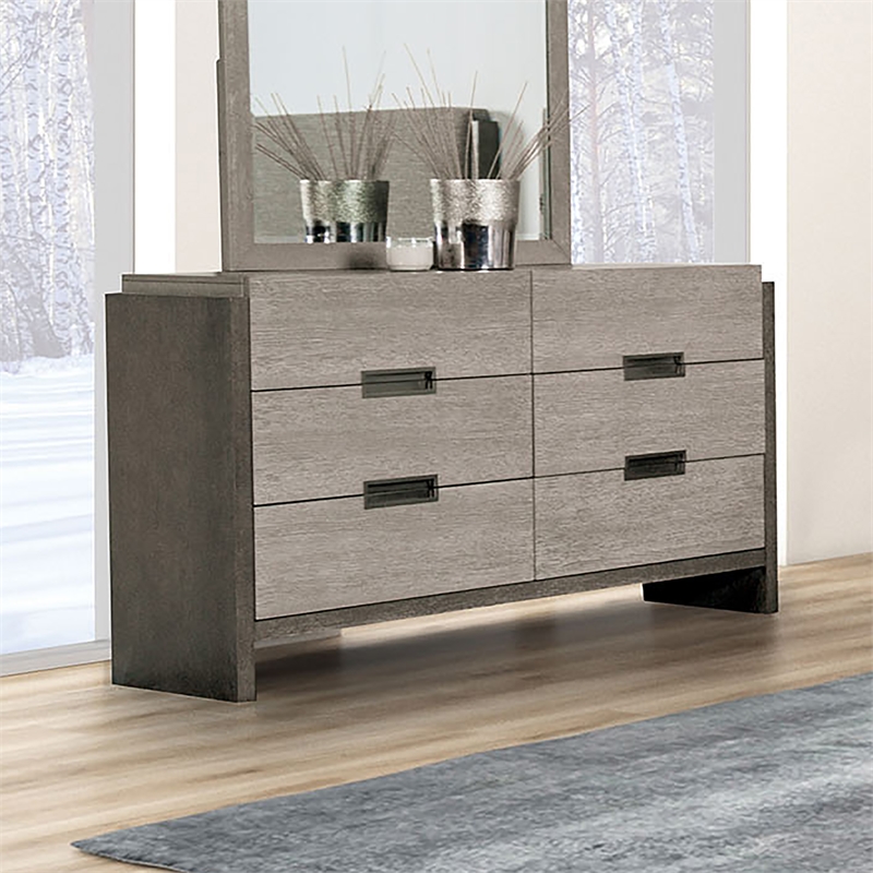 Bowery Hill 6-Drawer Solid Wood Dresser in Gray with Transitional Design