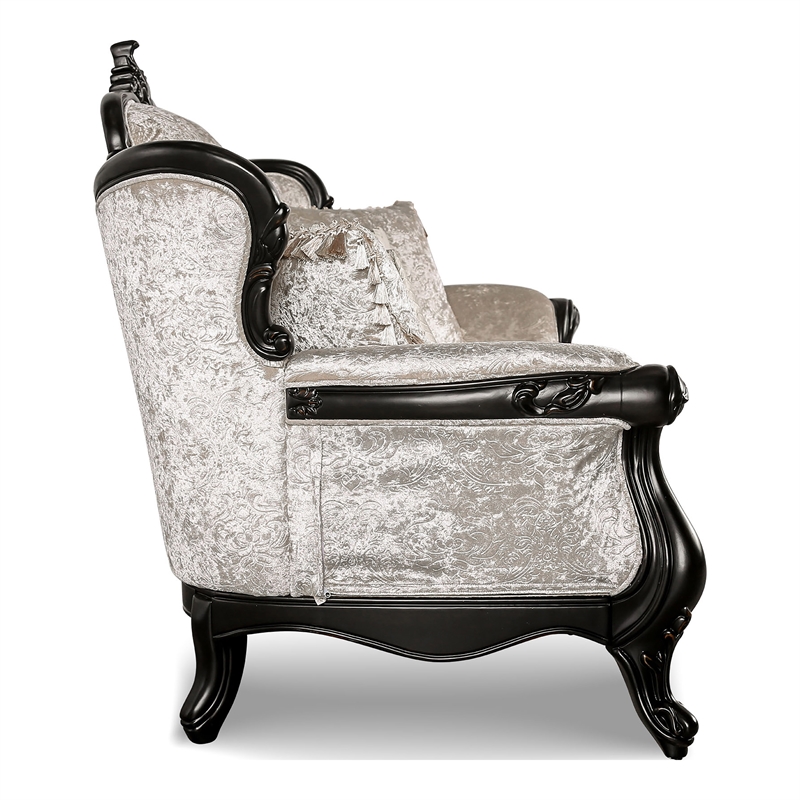 Bowery Hill Solid Wood Button Tufted Loveseat in Black with Carved Details