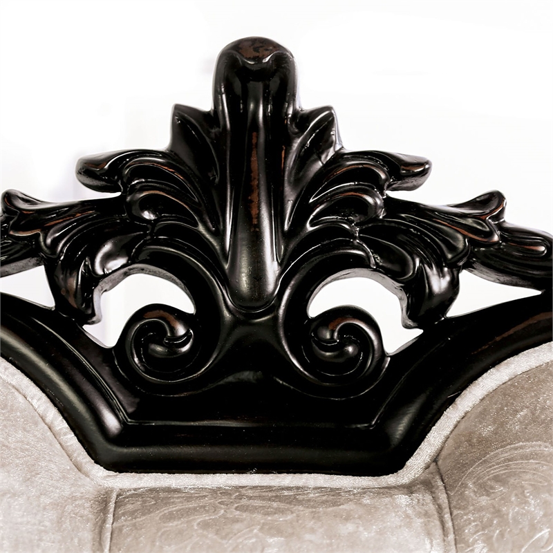 Bowery Hill Solid Wood Button Tufted Loveseat in Black with Carved Details
