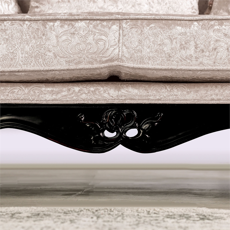 Bowery Hill Solid Wood Button Tufted Loveseat in Black with Carved Details