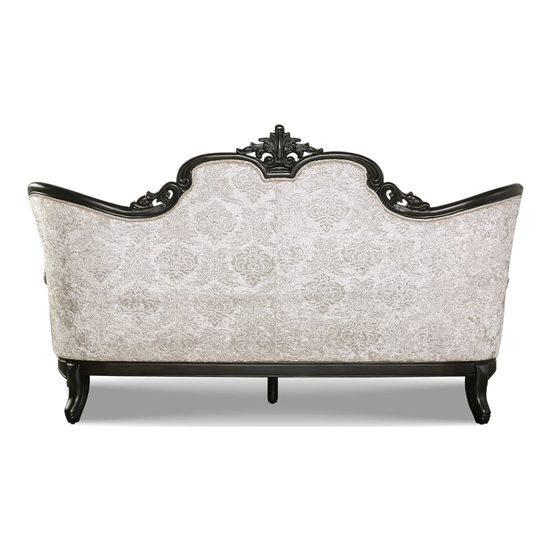 Bowery Hill Solid Wood Button Tufted Sofa in Black with Pillows